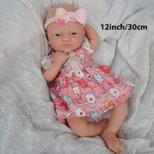 12 Inch Miniature Cute Full Body Soft Silicone Baby Doll Girl With Flower Dress, Lifelike Reborn Doll, Perfect Kids Birthday Christmas Halloween Gift - Multicolor - View 2