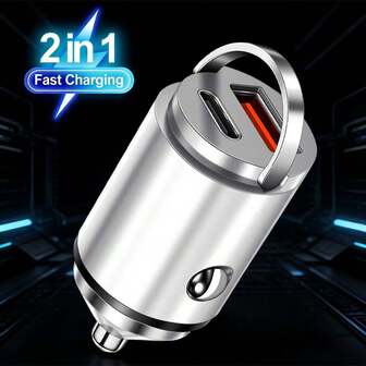FANBEDA[2 en 1] Cargador de coche con 2 puertos, cargador de teléfono móvil de carga rápida PD USB, adaptador Tipo C para coche, para iPhone 17/16/15/14, súper cargador de coche