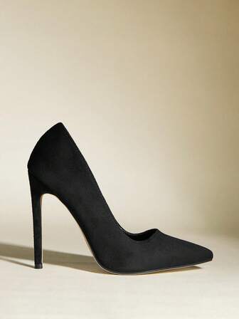 Fall/Winter Elegant Black Pumps For Women, Point Toe Stiletto Heeled Faux Suede Court Pumps, Elegant, Party