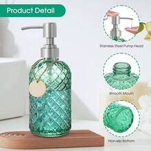 Gem-Patterned Glass Soap Dispenser With Rust Proof Stainless Steel Pump-13 Oz Liquid Hand Soap Dispenser For Kitchen & Bathroom,Great For Lotions, Essential Oil, Liquid Soaps-Green - Hijau permata - View 4