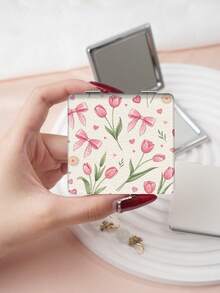 1pc Y2K Millennium Series Portable Vanity Folding Mirror, Lightweight, Ultra-Thin, Convenient Hand Mirror, PU Leather, Suitable For Multiple Scenarios, Foldable Pocket Mirror With Cartoon, Leopard, Bow, Cherry, Lily, Heart, Strawberry Printed Patterns, Delicate Folding Structure, Reliable, Shockproof, Easy To Carry - Multicolor - View 14