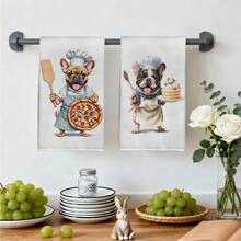 MEMNUN 2 khăn lau bếp in hình chú chó Bulldog Pháp hoạt hình, kích thước 15.75*23.62in (40*60cm), chất liệu polyester siêu mềm, họa tiết chú chó Bulldog dễ thương cầm thìa và bánh pizza, chú chó Bulldog cầm muỗng và bánh trái cây, quà tặng cho nhà bếp, nhà hàng, sử dụng được quanh năm. - Nhiều màu - Xem 9