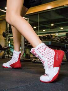 TACHUAN 1双女士专业摔跤鞋，高帮搏击拳击鞋，训练鞋，适用于踢拳、泰拳、健身、武术 - 白色 - 查看 5