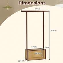 COSTWAY Bamboo Clothes Rack, Coat Hanger Stand With Rattan Storage Basket & Wheels, Rolling Garment Rack, 2-In-1 Clothing Hanging Rail For Hallway Living Room Bedroom, Brown/Natural - Brown - View 5