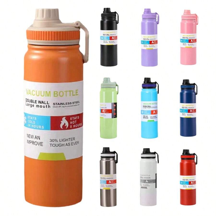 800ml/1000ml Stainless Steel Thermal Bottle For Hot And Cold Drinks With Sporty Handle - Orange - View 1