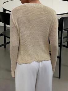 Freeform Autumn/Winter New French Elegant Casual Solid Color Women Knit Pullover, Women Knit Sweater, Suitable For Vacation, Beach, Everyday Wear - Apricot - View 2