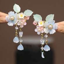 2pcs Flower Hair Clips, Sweet Birthday Gift For S, New Chinese Style Duckbill Clip Hanfu Hairstyle Accessory, Side Bangs Hairpin Headpiece Suitable For Daily Wear, A Pair Of Exquisite Handmade Hair Accessories - Màu xanh lam - Xem 10