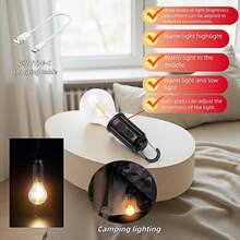 1pcs LED Camping Lights: Rechargeable, Dimmable, Portable For Outdoor Use, Perfect For Valentine's Day, Thanksgiving, Christmas, And Halloween, ABS Material, Holiday Decoration, Modern Style Lantern, High-Quality LED, Solar-Powered, Home Decor - 黑色 - 查看 6