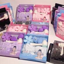 7件套海绵SPA头带和发夹套装，包括发夹、洁面刷、化妆头带、洗脸头带和清洁按摩工具套装。女士发饰发带 - 彩色 - 查看 5