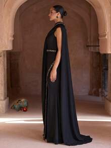 奢华亮片点缀黑色长款晚礼服，高开衩设计，阿拉伯风格长袍，卡夫坦长袍，端庄优雅长袍，女士阿拉伯连衣裙，派对礼服，婚礼宾客礼服，正式礼服