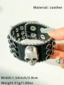 1 chiếc vòng tay nhựa phong cách Punk đen trắng tương phản, thiết kế đinh tán nhiều chi tiết với họa tiết ngôi sao, trang sức tròn bất đối xứng, quà tặng thời trang cho phụ nữ, phù hợp để đeo hàng ngày. - Nhiều màu D - Xem 2