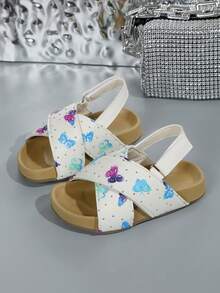 1 Pair Baby Girls' Summer Open Toe Hook And Loop Butterfly Flat Sandals - Multicolor - View 1