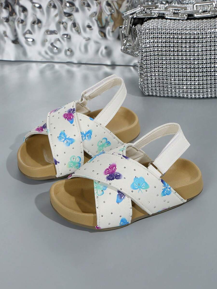 1 Pair Baby Girls' Summer Open Toe Hook And Loop Butterfly Flat Sandals - Multicolor - View 1