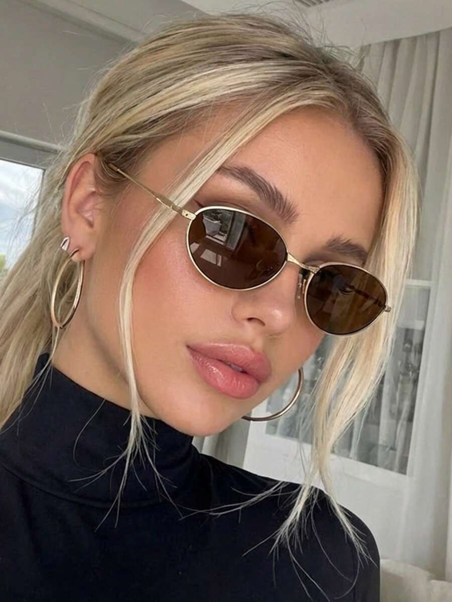 1副女士金色猫眼金属框个性化细边眼镜，街头风T台时尚眼镜 - 金色 - 查看 1