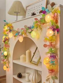 Easter Egg LED Light Wreath, Spring DIY Wicker Wreath Decor, Suitable For Home Party, Easter, Birthday, Gift, Hanging Decor, Fireplace, Wedding - Multicolor - View 3