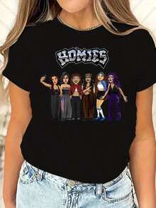 Homies Selfie-Shirt - Fun Cartoon Design - Stylish Tee Women - Besties - 黑色 - 查看 1