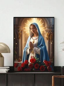 DIY 5D钻石画套装，手工亚克力钻石刺绣艺术品，蓝色长袍、光环和红色玫瑰，适用于客厅卧室家居装饰，节日、情人节、复活节、感恩节礼物 - 彩色 - 查看 6