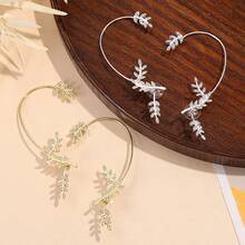 Single Ear Leaf Inlaid Diamond Ear Cuff Non-Pierced Women's Ear Hook Alloy Ear Cuff Ear Hook Jewelry - 銀色左 - 查看 4