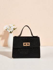 1个女童迷你蛇纹手提包单肩包零钱包，旋扣翻盖，链条肩带，简约时尚，理想的礼物之选 - M1000 - 查看 2