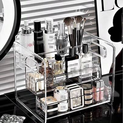 一体式多层桌面收纳盒 - 透明亚克力书架，带凸起隔板，坚固耐用，适合放置故事书，无需组装，可收纳护肤品、化妆品、调味品、书籍、小摆件、文具等。是卧室、浴室、书房、客厅和学校的理想之选。是书房和家居的完美选择。