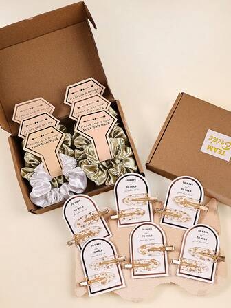 Bröllop (presentask) Bride Tribe Enfärgade Glitter Sammets Hårspännen + Skrynkelfria Guldfolie Hårspännen Luggspännen - Hårstylingset För Sminkförberedelser, Brudtärnefrieri Gåva, Ask Innehåller 6 Styck Hårspännen Med Kartongpapper, 12 Styck Guldfolie Hårspännen Med 6 Kartongpapper