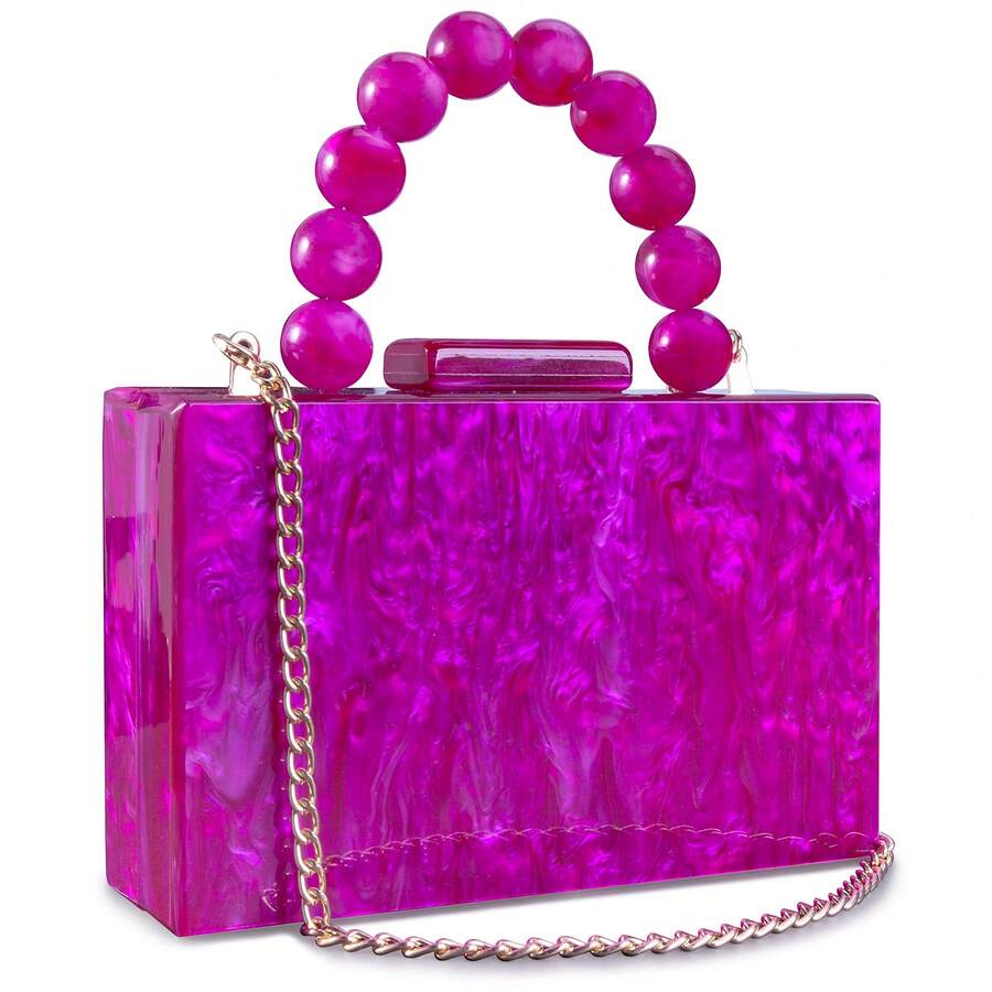 YYW Acrylic Clutch Purses For Women With Marbling Purses And Handbags Elegant Banquet Evening Crossbody Bag - 玫紅色 - 查看 1
