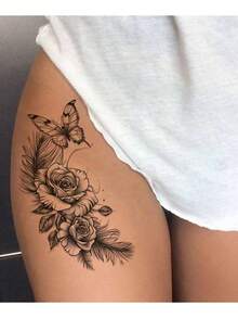 6张逼真彩色蝴蝶、玫瑰、老虎、龙图案临时纹身贴纸，防水，大号半臂纹身贴纸，适合女性，情人节适用