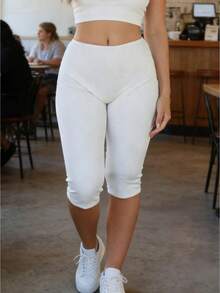 Women's High Waisted Cutout Back Capri Leggings, Stretchy Slim Fit Yoga Pants, Comfortable Casual Workout Leggings - trắng - Xem 1