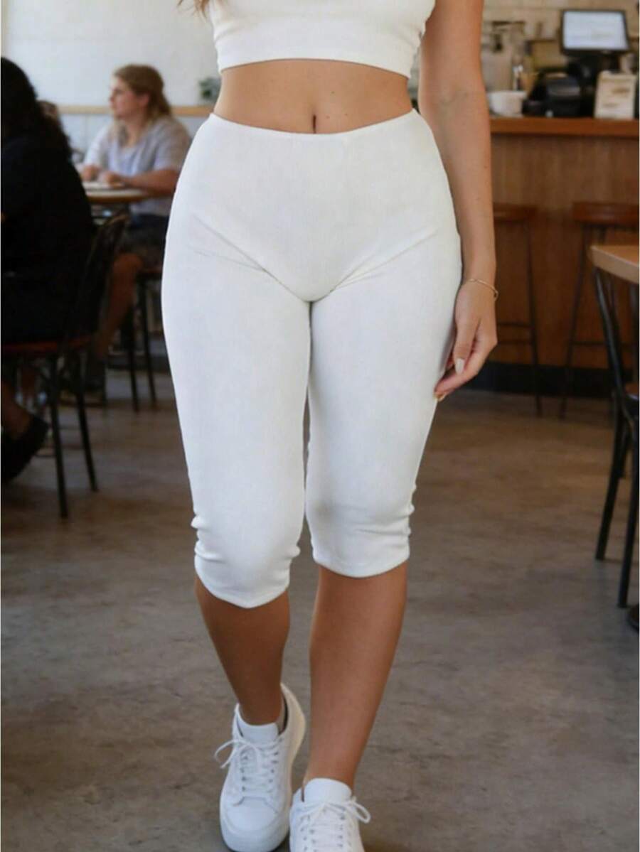 Women's High Waisted Cutout Back Capri Leggings, Stretchy Slim Fit Yoga Pants, Comfortable Casual Workout Leggings - trắng - Xem 1