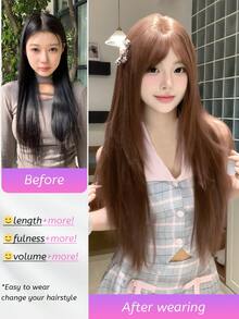 SHUDUO 1 Synthetic Heat-Resistant Straight Brown Wig, Made Of Fibers, Suitable For Daily Wear, Natural And Realistic (Accessories Not Included) - Brown - View 5