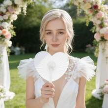 1/10/30/50/80/100 件白色心形折叠纸扇，婚礼装饰