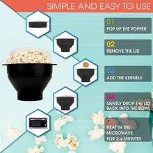 1pc Foldable Silicone Popcorn Bowl With Handle, Heat Resistant, Microwave With Lid, Dishwasher - Multicolor - View 5