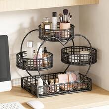 3-Tier Metal Cosmetic Storage Box, No Installation Required Makeup Organizer With Sleek Design For Dressing Table & Bathroom Countertop - 帶紙巾籃-白色 - 查看 6