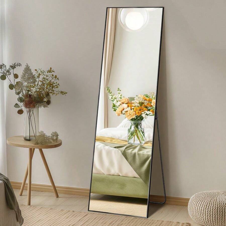 Gianna 65x24 High - Quality Full Length Mirror, Aluminum Alloy Frame Ensures Stability, Standing Design Bedroom, Black - 預設 - 查看 1