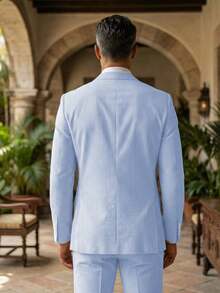 Seersucker Suit Men Pinstripe 2026 Summer Spring Lightweight Breathable 2 Piece Blazer Pants Set - 淺藍色 - 查看 3