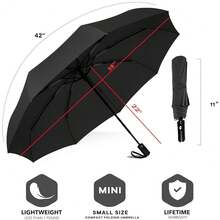Two Packs Auto Open & Close Small Travel Umbrella Compact For Backpack-Umbrellas For Rain, Lightweight Strong Mini Portable Umbrellas For Men And Women. (Black & Wine Red, 2 Pack),42Inch-2Packs,Black&FWineredss - 黑酒紅色 - 查看 8