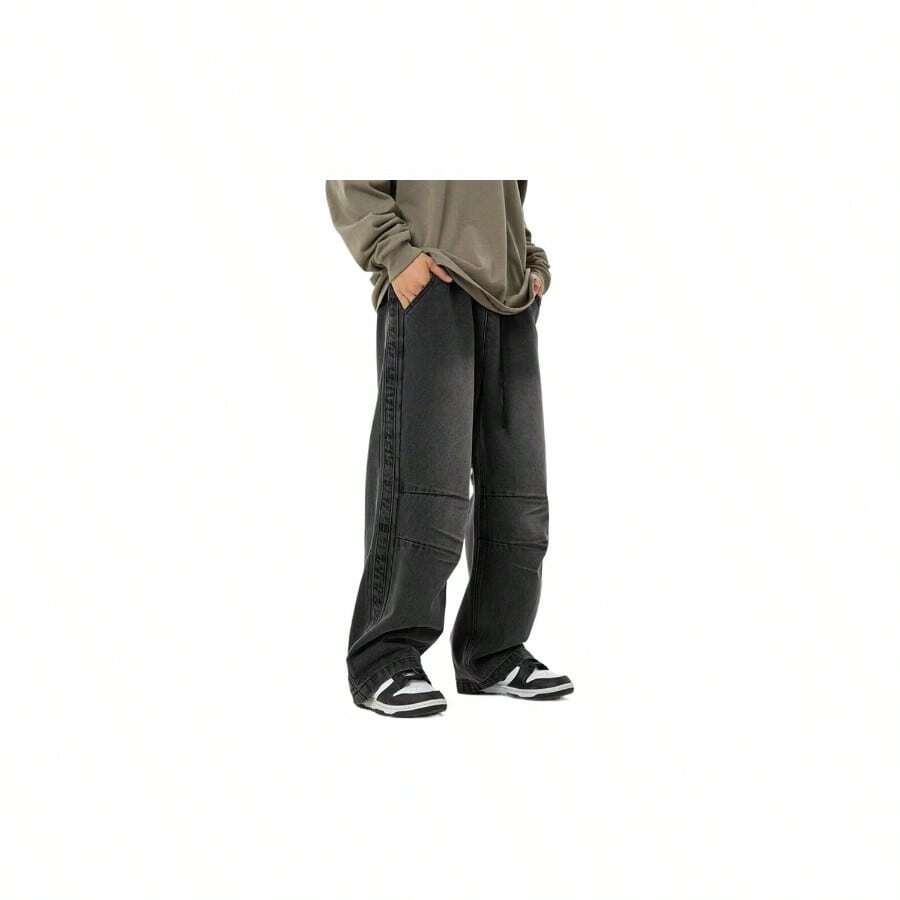 - Pantalones de mezclilla lavados retro para hombre, estilo japons de otoo con cordn - M + Negro11 - Ver 1