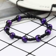 1 pieza Pulsera de cuentas de ojo de tigre púrpura hecha a mano con cuerda trenzada y nudo, pulsera ajustable de encanto para mujer y pareja, regalo de joyería - tigre morado - Ver 8