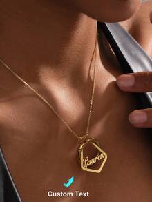 Customized Name Ring Holder Necklace Personalized Geometric Pendant Stainless Steel Name Necklace Women Custom Jewelry, Perfect Gifts For Birthday,Engagement,Anniversary,New Year, Valentine's Day, Mother's Day(Only Necklace No Ring) - Multicolor - View 2