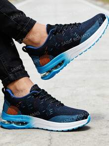 Zapatos deportivos con amortiguación de aire para hombres, zapatos de tenis para hombres, zapatos deportivos elegantes con bloques de color para hombres, zapatos para correr transpirables y antideslizantes para hombres, adecuados para fitness, deportes y viajes. - Azul - Ver 3