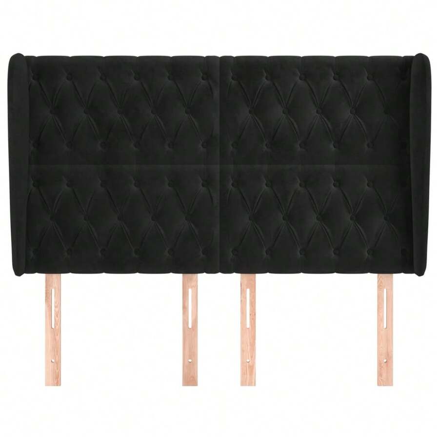 vidaXL Tête de lit con oreilles negro 163x23x118/128 cm terciopelo - Negro - Ver 1