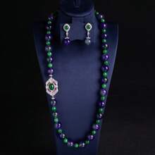 Set de 3 collares de cuentas de vidrio bicolor de 55 piezas, con gradiente asimétrico de colores a juego, collares de cuentas de vidrio hechos a mano, de moda/vintage, para mujer, incrustados, pendientes de mujer, adecuados para uso diario/festival/otoño e invierno/fiesta, cadena de suéter, joyería elegante, joyería de moda para mujer, set de joyería, set de collares, regalo