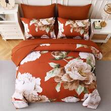 7 Piece Burnt Orange Floral Comforter Set Full/Queen/King Size Bed In A Bag,Flowers Printed On Light Comforter Set With Sheets, Soft Microfiber Botanical Bedding Set For Wedding Items,Home Bed Room Decor,Easter Gifts,Mothers Day Gift,All Season - Màu cam cháy-0777 - Xem 7