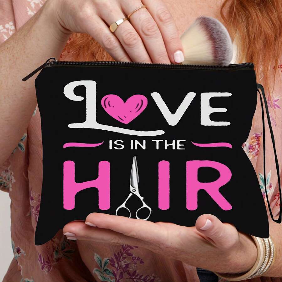 1 pieza Organizador de maquillaje de San Valentín con estampado lindo en negro, bolsa de cosméticos portátil para viajes, bolsa de maquillaje de gran capacidad para mujeres, bolsa de almacenamiento de productos de cuidado de la piel para llevar en la mano, adecuada para lápiz labial, cosméticos y cuidado de la piel, excelente para vacaciones, fiestas y uso diario - Negro - Ver 1