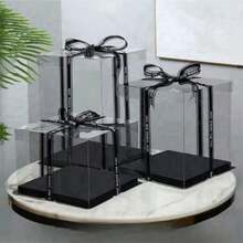 1pc Black Transparent Plastic Display Box With Ribbon, Suitable For Cakes, Baked Goods, Desserts, Birthdays, Christmas And Thanksgiving - Black - View 7