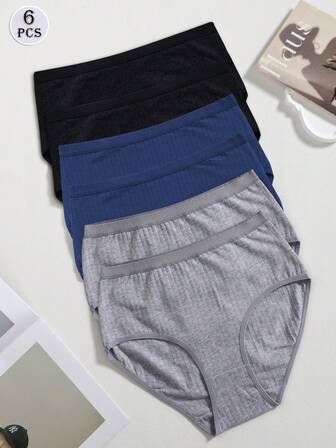 6条装女士纯色基础款三角内裤，透气舒适休闲内衣，柔软面料，适合日常穿着和健身