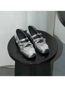 Petite Red Bow Simple Shoes For Women, Retro Ballerinas With Flat Mouth And Studs For Spring And Summer - Red - View 5