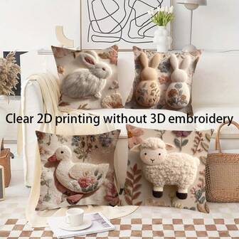 4ชิ้น ปลอกหมอนอิงลายกระต่ายน่ารักสุขสันต์วันอีสเตอร์, แกะ, ลูกเป็ด & ลายดอกไม้, โพลีเอสเตอร์เนื้อนุ่มสบาย, 45x45ซม. (17.72x17.72นิ้ว), มีซิป, เหมาะสำหรับตกแต่งบ้าน, ห้องนั่งเล่น, ห้องนอน, ระเบียง, สวน, โรงแรม, คาเฟ่, กลางแจ้ง (เฉพาะปลอกหมอนอิง - ไม่รวมไส้ใน)