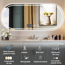 Espejo para Baño con Luz LED Espejo de Baño con Función de Memoria y Desempañado HD Espejo de Maquillaje con Ajuste de Hora Regulable 3 Colores 4mm Vidrio Prueba Explosiones 60 x 80cm - Gris - Ver 2