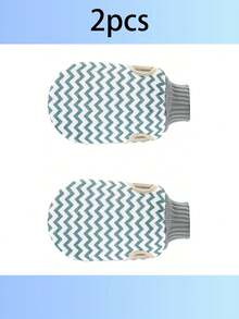 2pcs Creative Water Wave Textured Double-Sided Exfoliating Bath Gloves, Strong Back Scrubber Wash Cloth Mitt - Multicolor - View 9